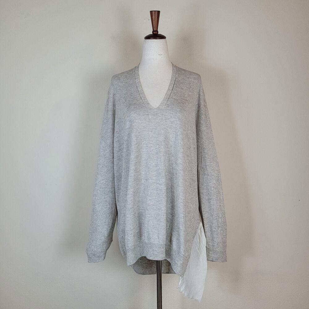 Pas De Calais Sweater 38 Gray Yak Cotton Blend V-Neck Asymmetrical Lightweight